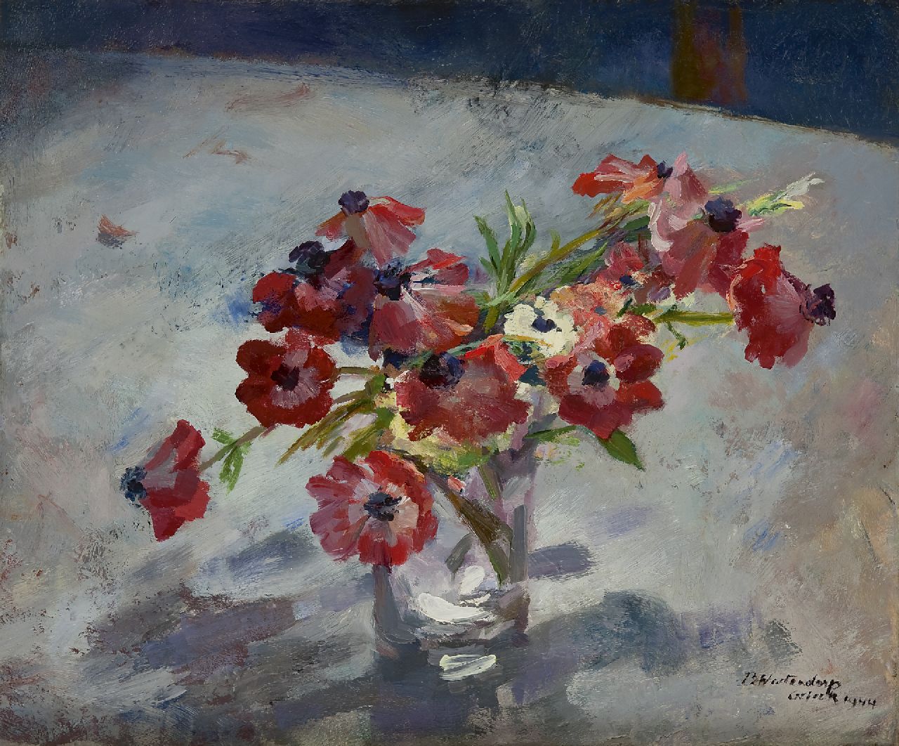Westendorp-Osieck J.E.  | Johanna Elisabeth 'Betsy' Westendorp-Osieck, Flowers, oil on canvas 38.2 x 46.1 cm, signed l.r. and dated 1944