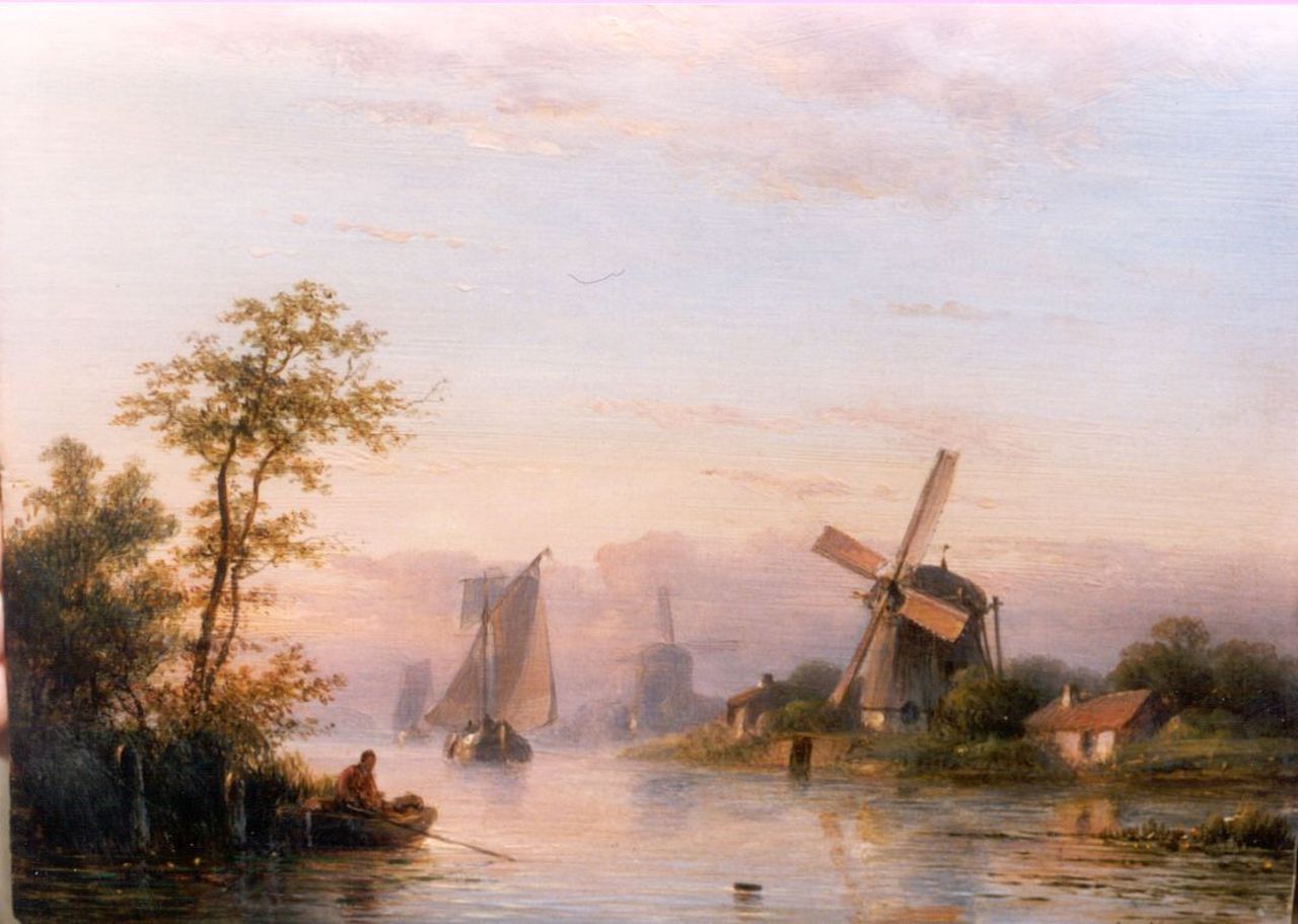 Kleijn L.J.  | Lodewijk Johannes Kleijn, A river landscape in summer, oil on panel 18.5 x 24.8 cm, signed l.r.