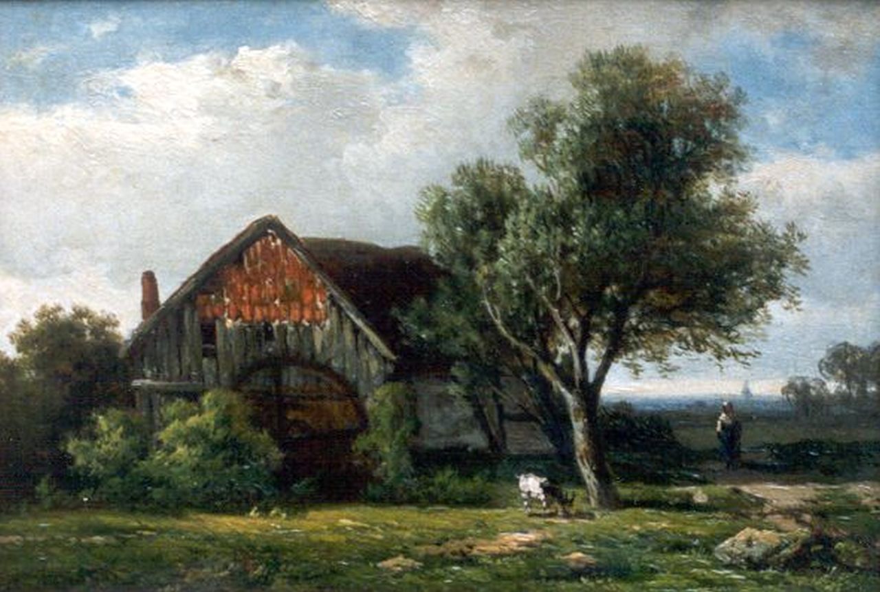 Roelofs W.  | Willem Roelofs, Water mill, oil on panel 17.7 x 25.8 cm, signed l.l.