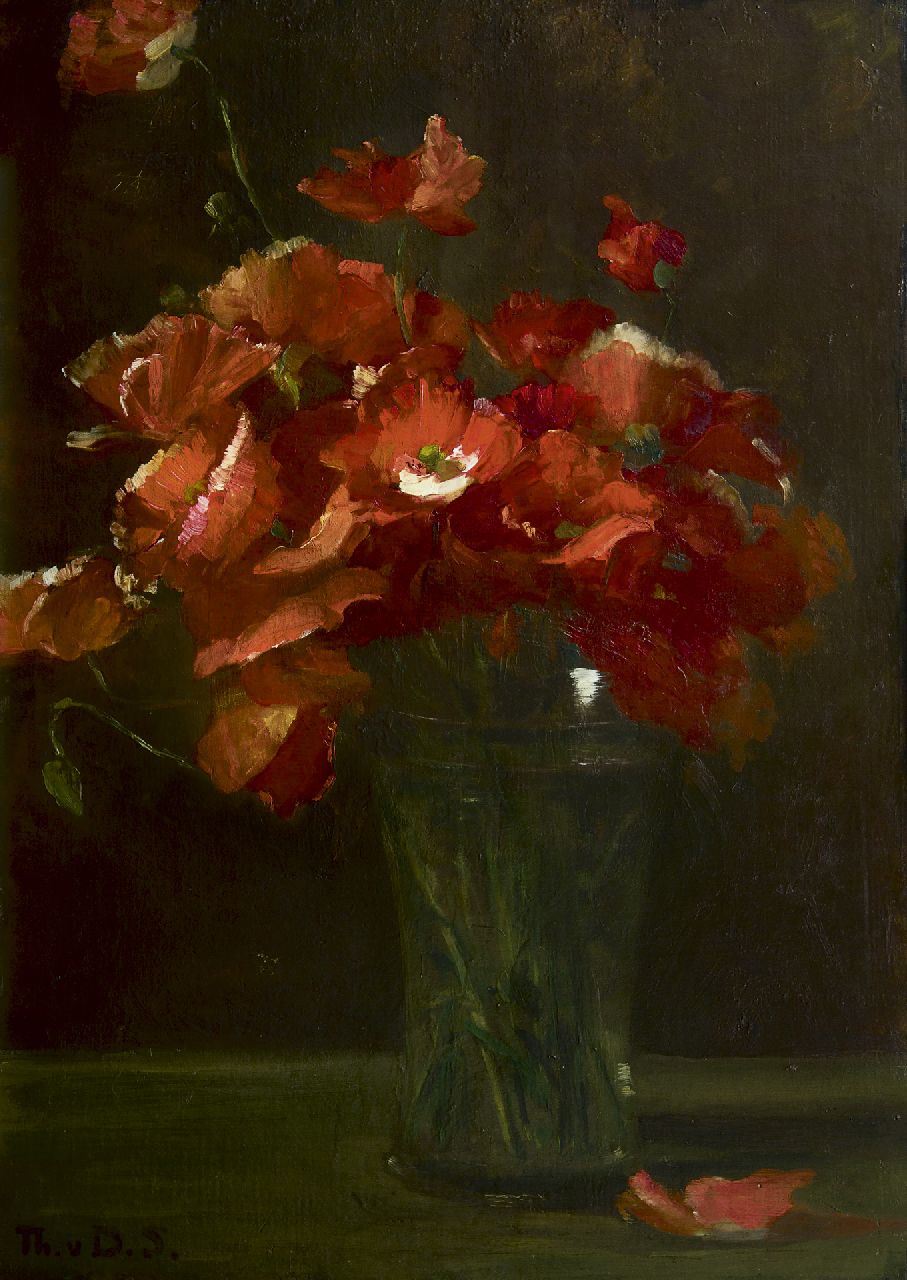 Schwartze T.  | Thérèse Schwartze, Poppies, oil on canvas laid down on panel 57.8 x 41.3 cm, signed l.l. with initials and painted 1916