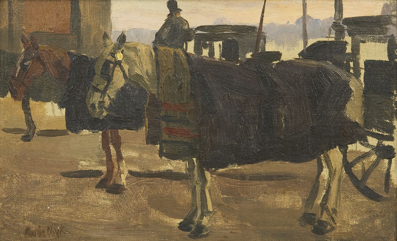 Bobeldijk F.  | Felicien Bobeldijk, 'Amsterdamse Aapjes' (carriages), oil on canvas laid down on board 13.4 x 21.3 cm, signed l.l.