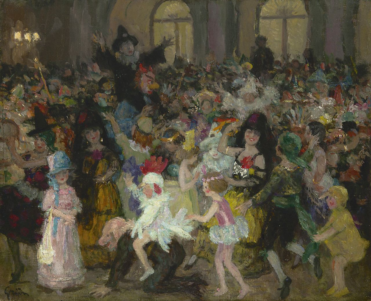 Grün J.A.  | 'Jules' Alexandre Grün, Fête costumée, oil on canvas 49.9 x 61.1 cm, signed l.l.