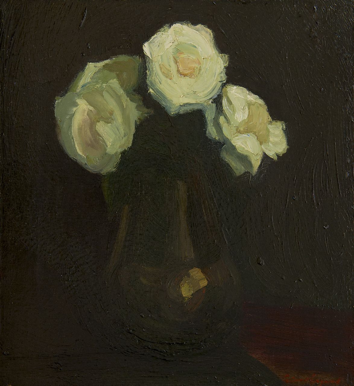 Wijngaerdt P.T. van | Petrus Theodorus 'Piet' van Wijngaerdt, White roses, oil on canvas 44.7 x 40.0 cm, signed l.r. and painted ca. 1918-1920