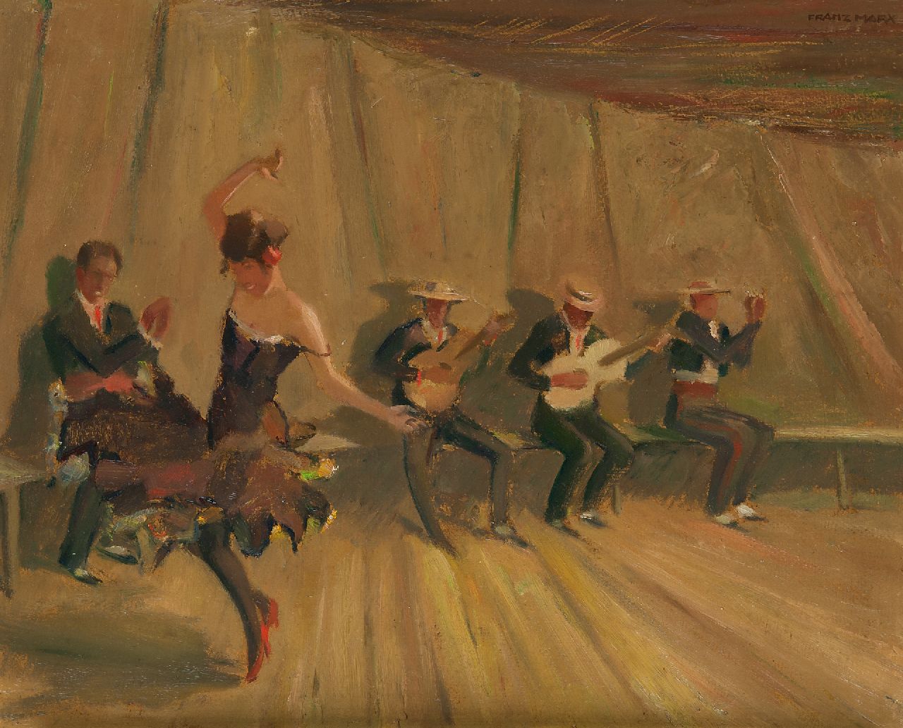 Marx F.  | Franz Marx | Paintings offered for sale | Flamenco dancer and musicians, oil on board 44.5 x 54.8 cm, signed u.r.