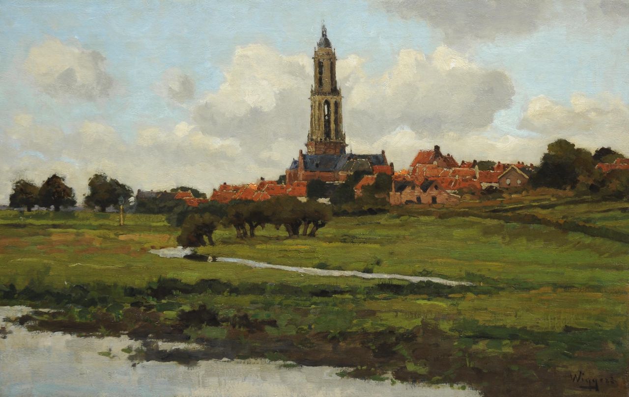 Wiggers D.  | Dirk 'Derk' Wiggers, A view on Rhenen, oil on canvas 42.4 x 65.4 cm, signed l.r.