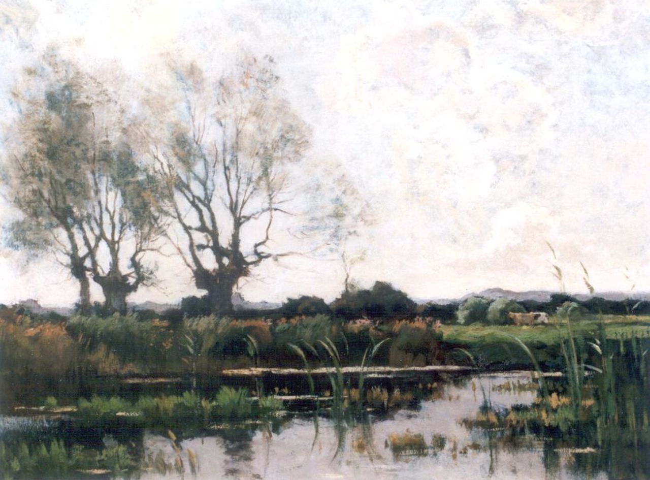 Bock T.E.A. de | Théophile Emile Achille de Bock, A polder landscape, oil on canvas 55.5 x 65.3 cm, signed l.l.