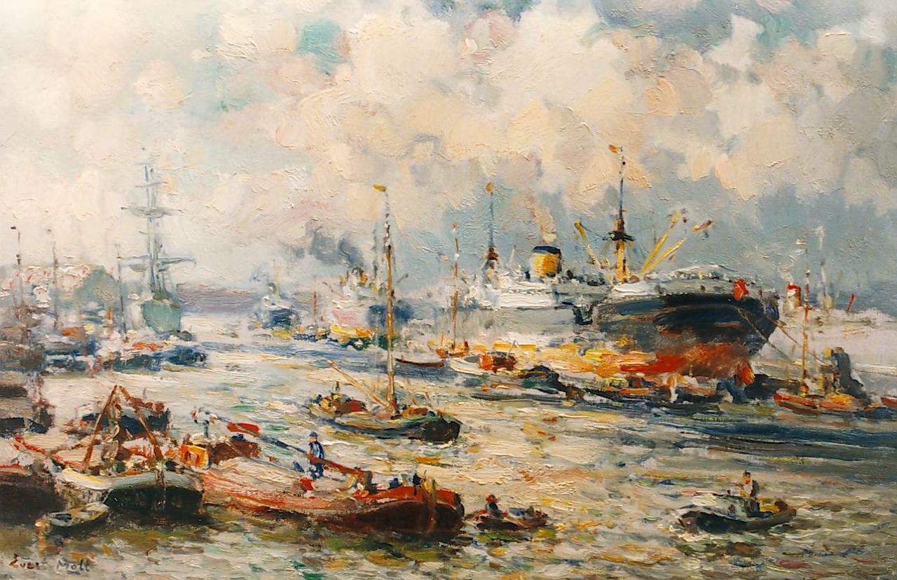 Moll E.  | Evert Moll, A harbour view, oil on canvas 40.2 x 60.2 cm, signed l.l.