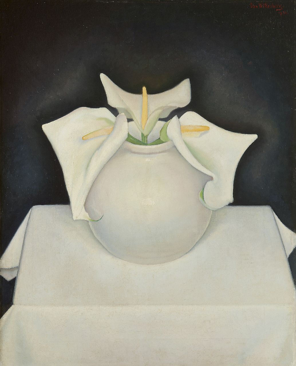 Wittenberg J.H.W.  | 'Jan' Hendrik Willem Wittenberg, Calla Lilies in a white vase, oil on canvas 53.6 x 42.7 cm, signed u.r. and dated 1930