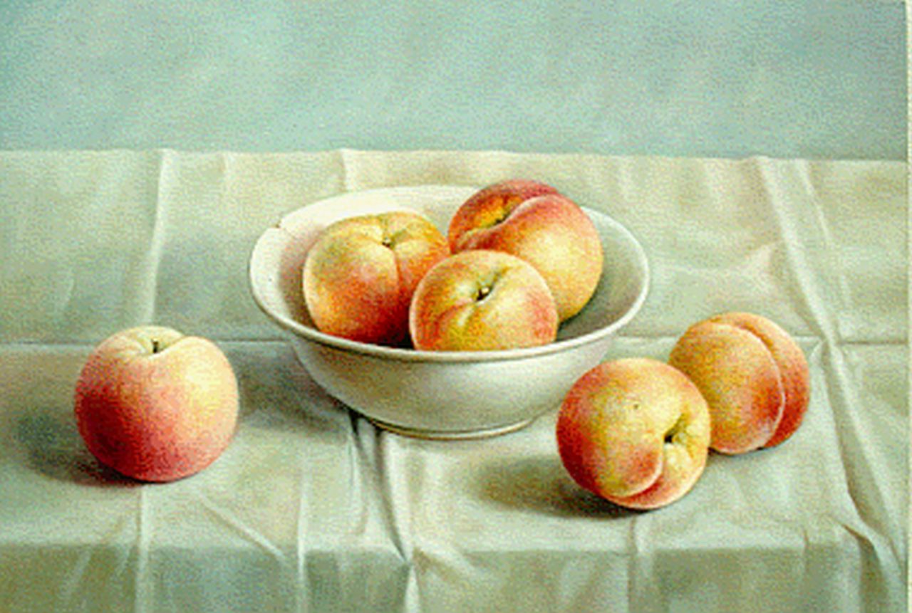 Gombar A.  | Andras Gombar, Peaches, oil on panel 30.0 x 40.0 cm, signed l.r.