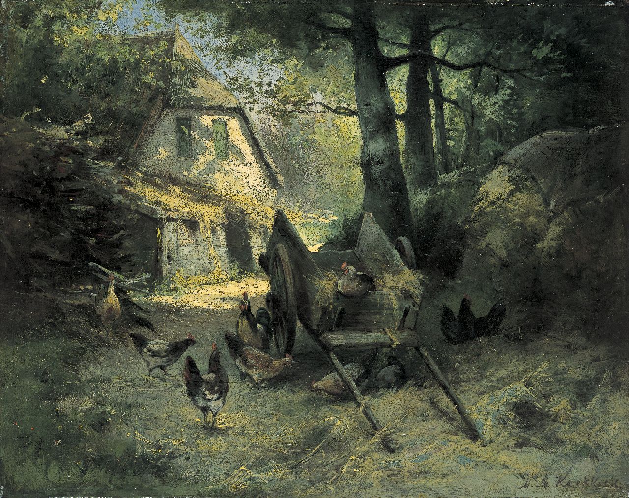 Koekkoek II M.A.  | Marinus Adrianus Koekkoek II, Poultry on a yard, oil on panel 31.9 x 40.0 cm, signed l.r.