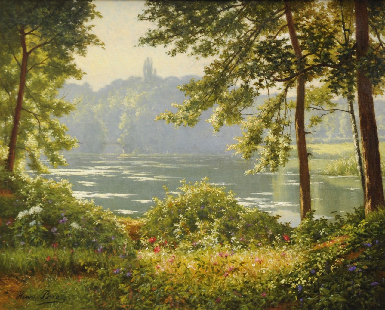 Biva H.  | Henri Biva, Daybreak at the lake, oil on canvas 65.5 x 81.3 cm, signed l.l.
