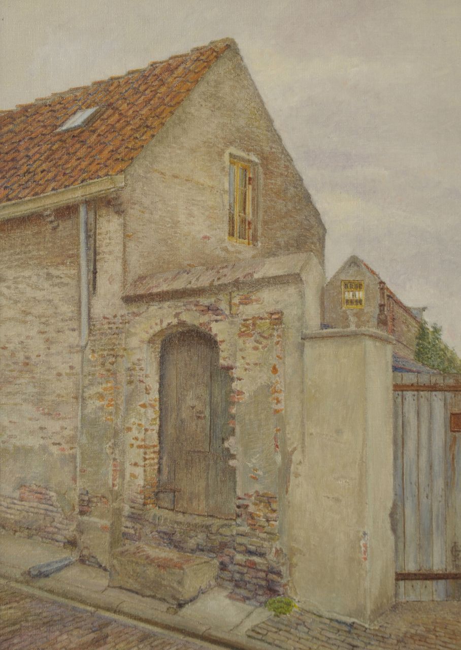 Tjitske van Hettinga Tromp | Old houses, Zaltbommel, oil on canvas, 40.5 x 29.6 cm, signed l.r. with monogram and dated 1949