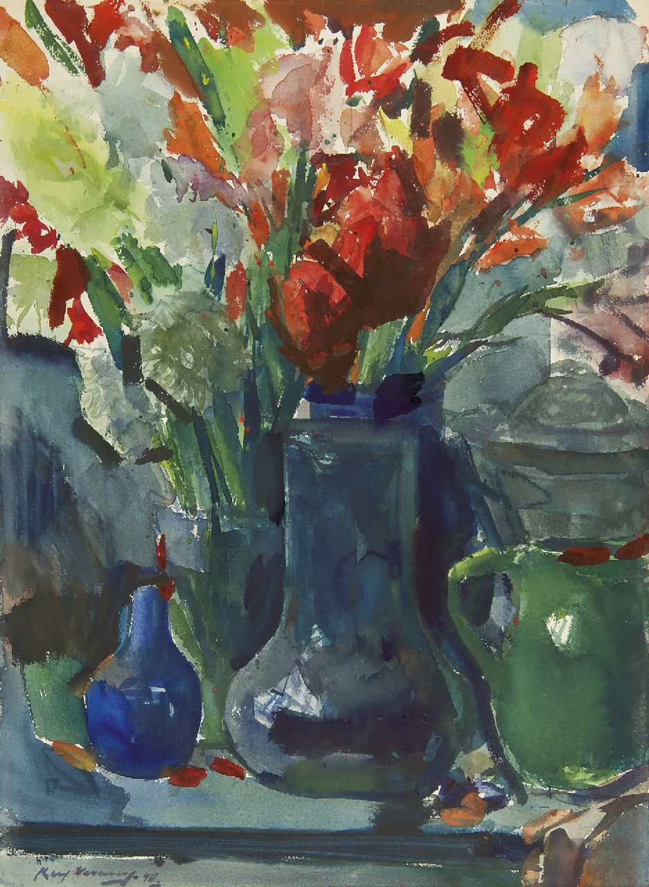 Verwey K.  | Kees Verwey | Watercolours and drawings offered for sale | A still life with Gladiolus, watercolour on paper 74.0 x 55.0 cm, signed l.l. and dated '48