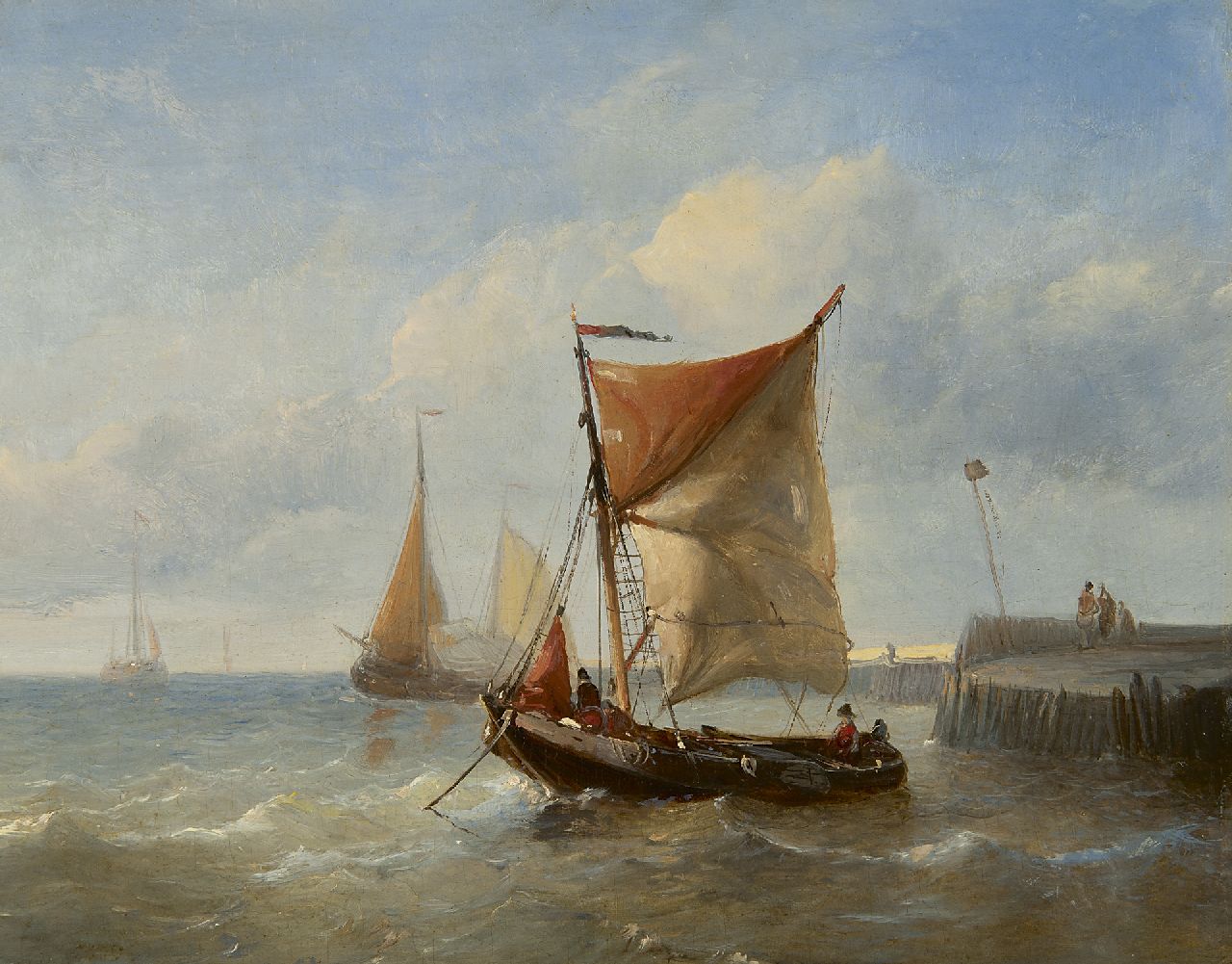 Willem Lodewijk Andrea | Ships in front of the harbour, oil on panel, 22.3 x 28.1 cm, signed l.l. [?]