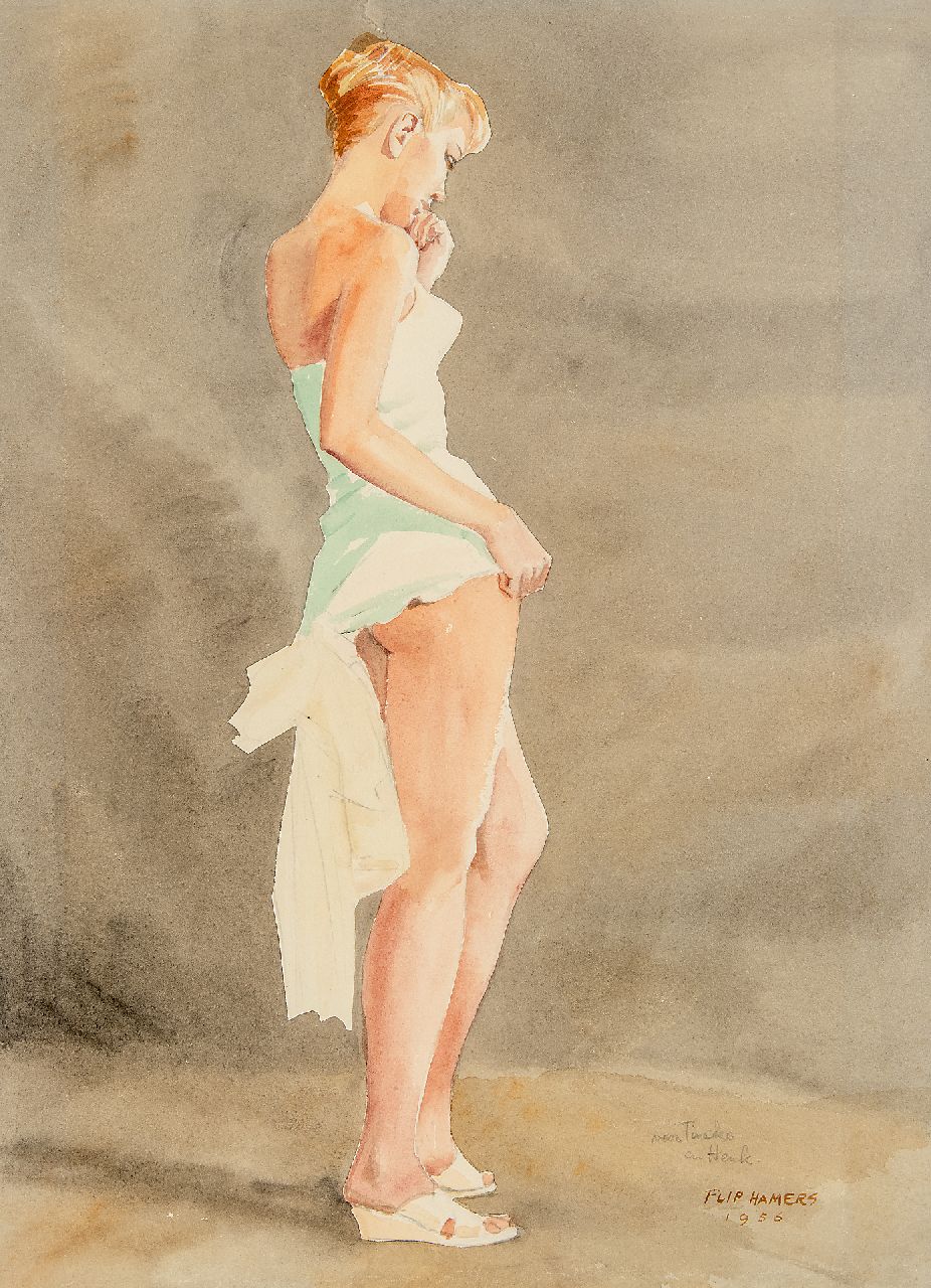 Hamers P.J.  | Philippus Jacob 'Flip' Hamers, Pin-up girl, pencil and watercolour on paper 51.3 x 38.3 cm, signed l.r. and dated 1956