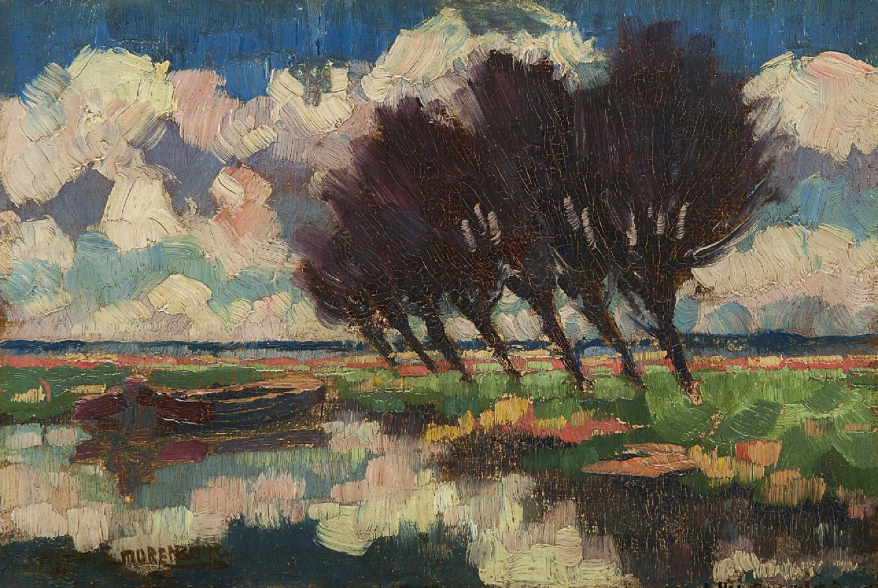 Smorenburg W. van | Wouter van Smorenburg, Pollard-willows near the water, oil on panel 15.5 x 23.1 cm, signed l.l.