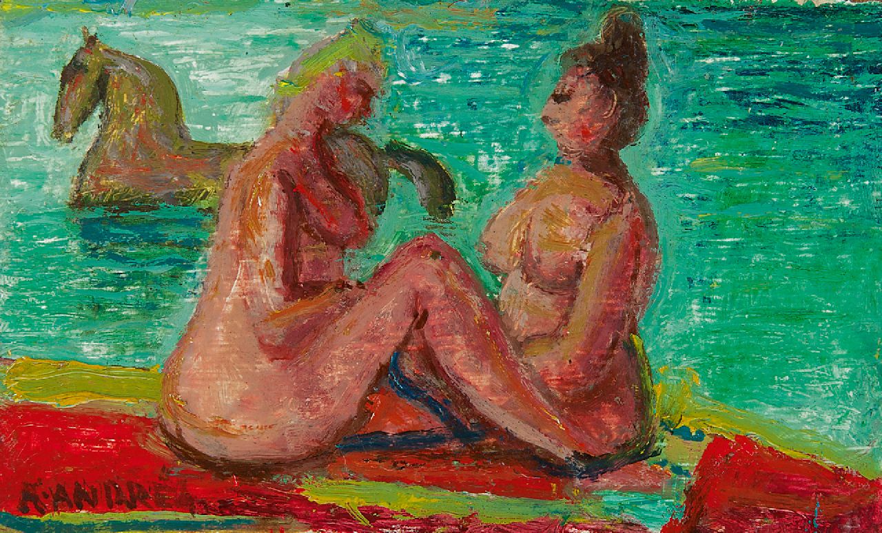 Andréa C.  | Cornelis 'Kees' Andréa, Two bathers, oil on panel 11.0 x 18.2 cm, signed l.l.