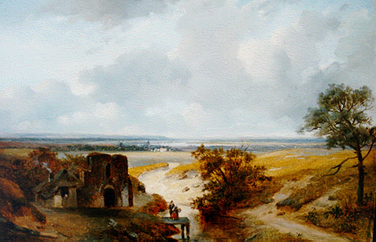 Roosenboom N.J.  | Nicolaas Johannes Roosenboom, A panoramic summer landscape, oil on panel 34.0 x 49.5 cm, signed l.l.