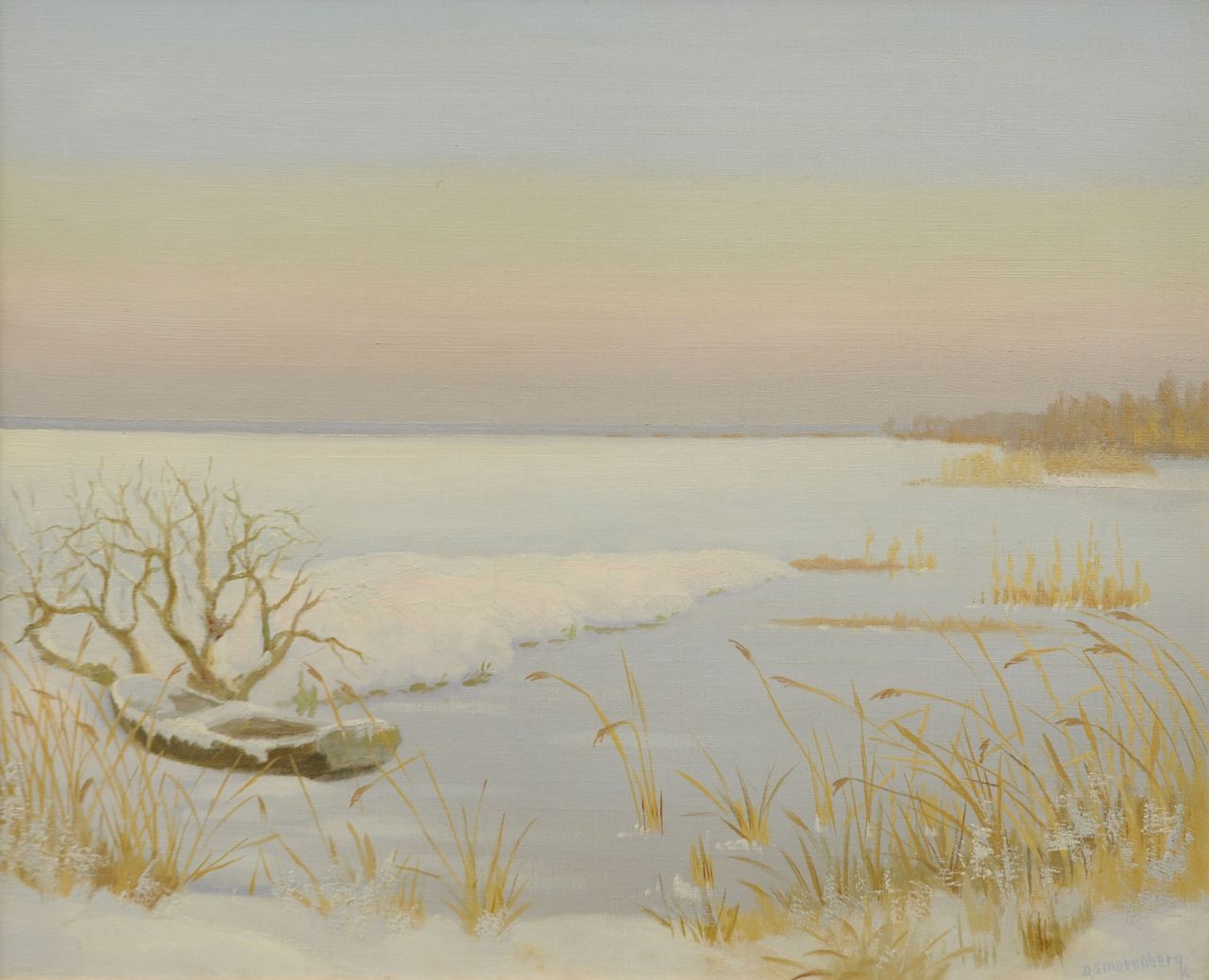 Smorenberg D.  | Dirk Smorenberg, A view of the Loosdrecht Lake in winter, oil on canvas 46.2 x 56.3 cm, signed l.r.