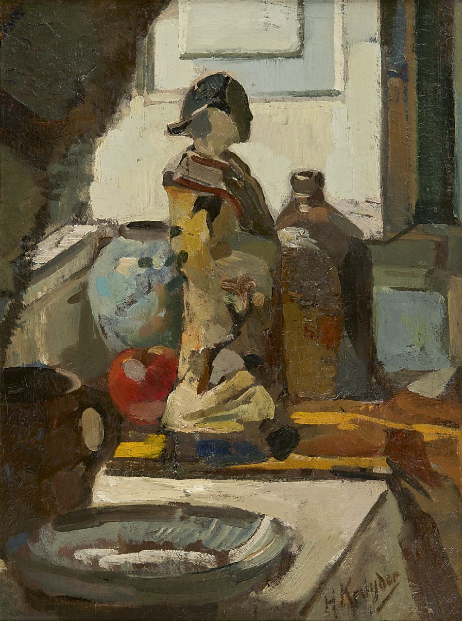 Kruyder H.J.  | 'Herman' Justus Kruyder, A still life with a Satsuma statue, oil on panel 50.0 x 38.5 cm, signed l.r. and painted before 1916