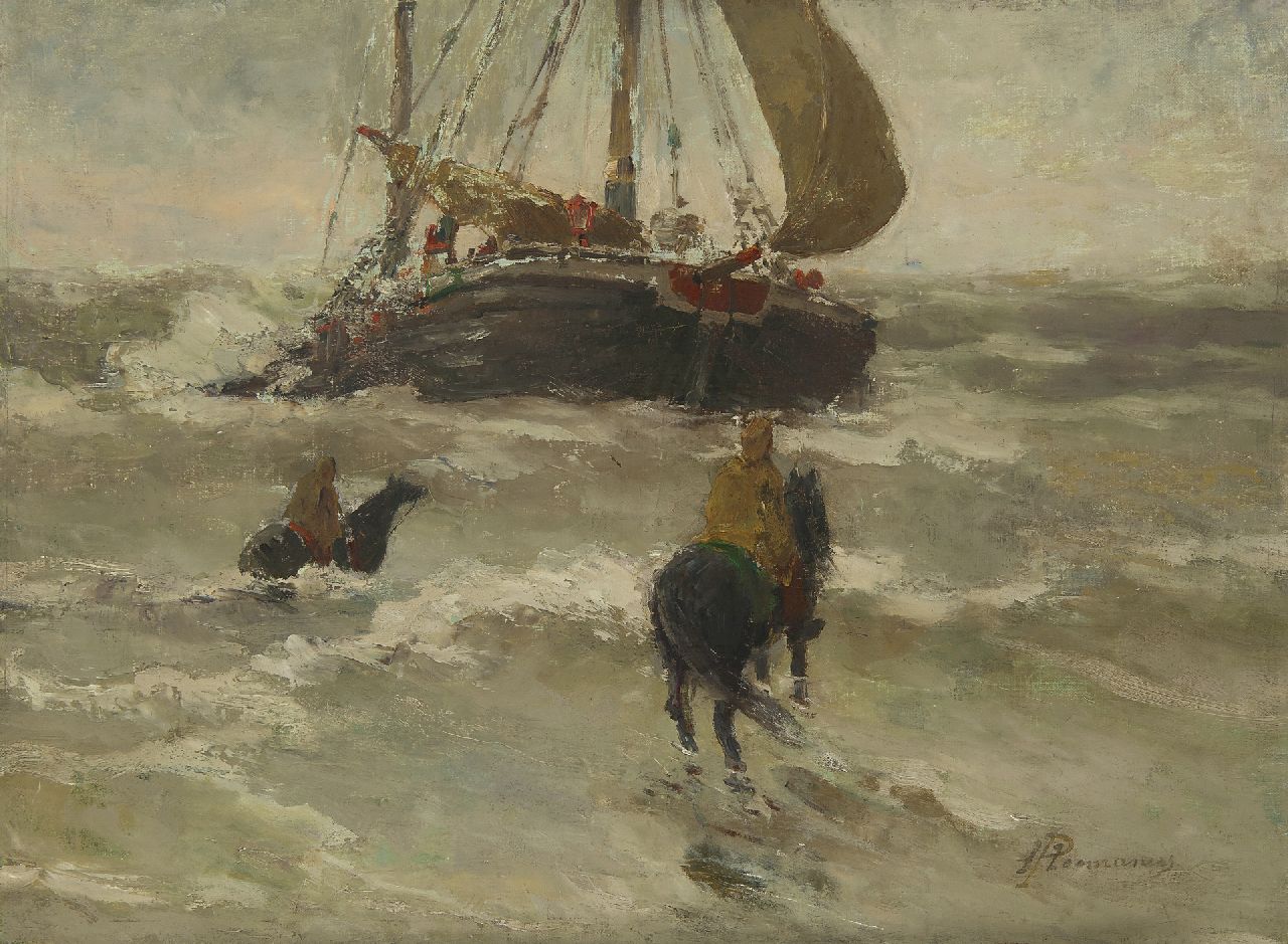 Hermanus P.F.  | 'Paul' François Hermanus, Returning fishing boat, oil on canvas 50.7 x 68.8 cm, signed l.r.