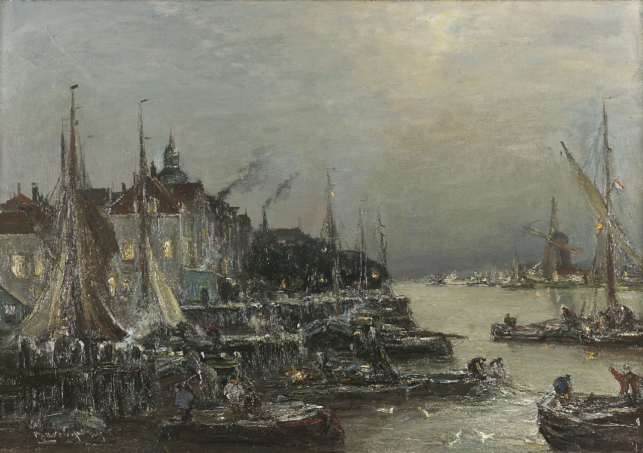 Apol L.F.H.  | Lodewijk Franciscus Hendrik 'Louis' Apol, The harbour of Dordrecht with the 'Groothoofd', oil on canvas 56.6 x 80.6 cm, signed l.l.