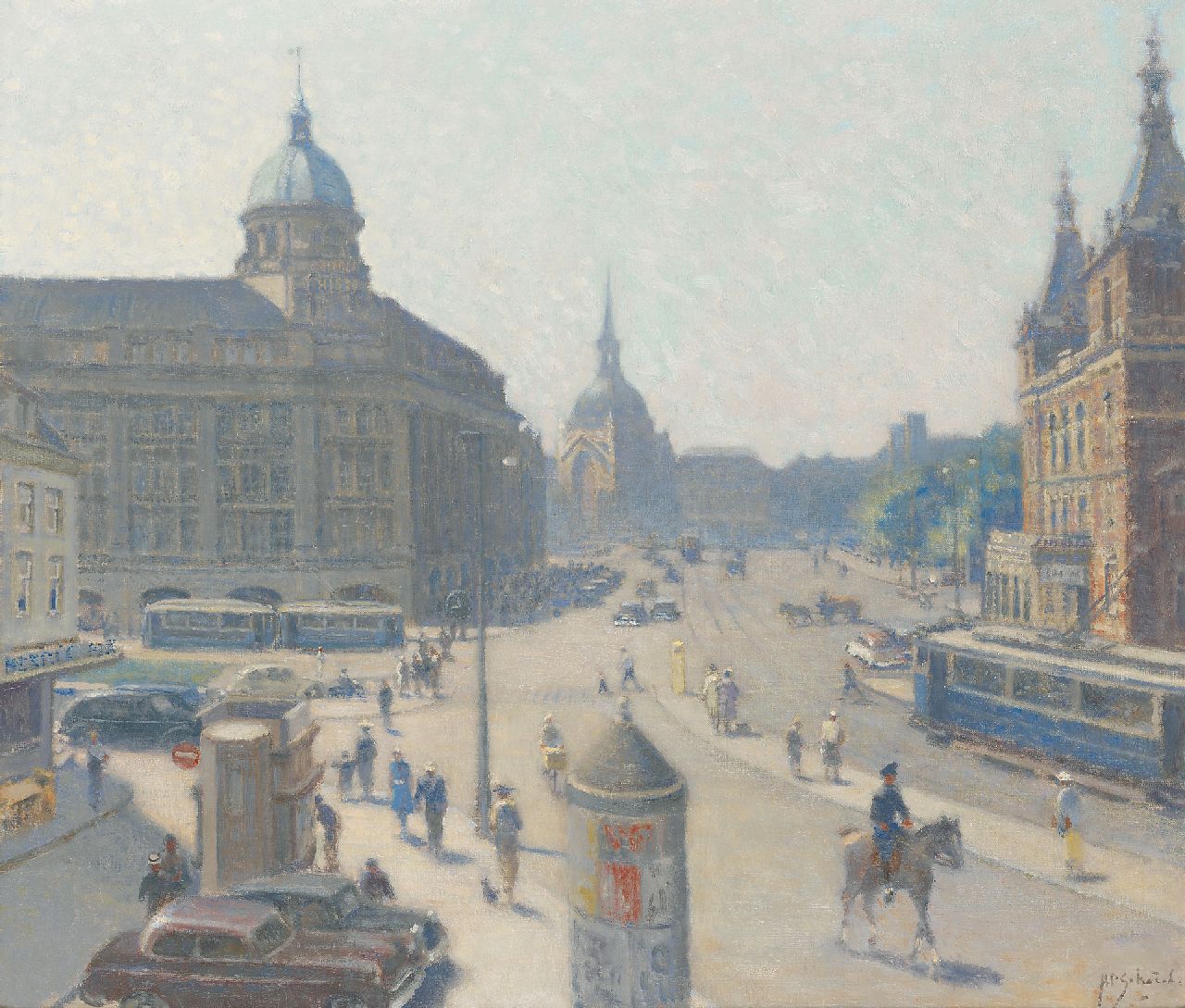 Schotel A.P.  | Anthonie Pieter Schotel | Paintings offered for sale | The Leidseplein, Amsterdam, seen from 'Extase', oil on canvas 60.2 x 70.5 cm, signed l.r.