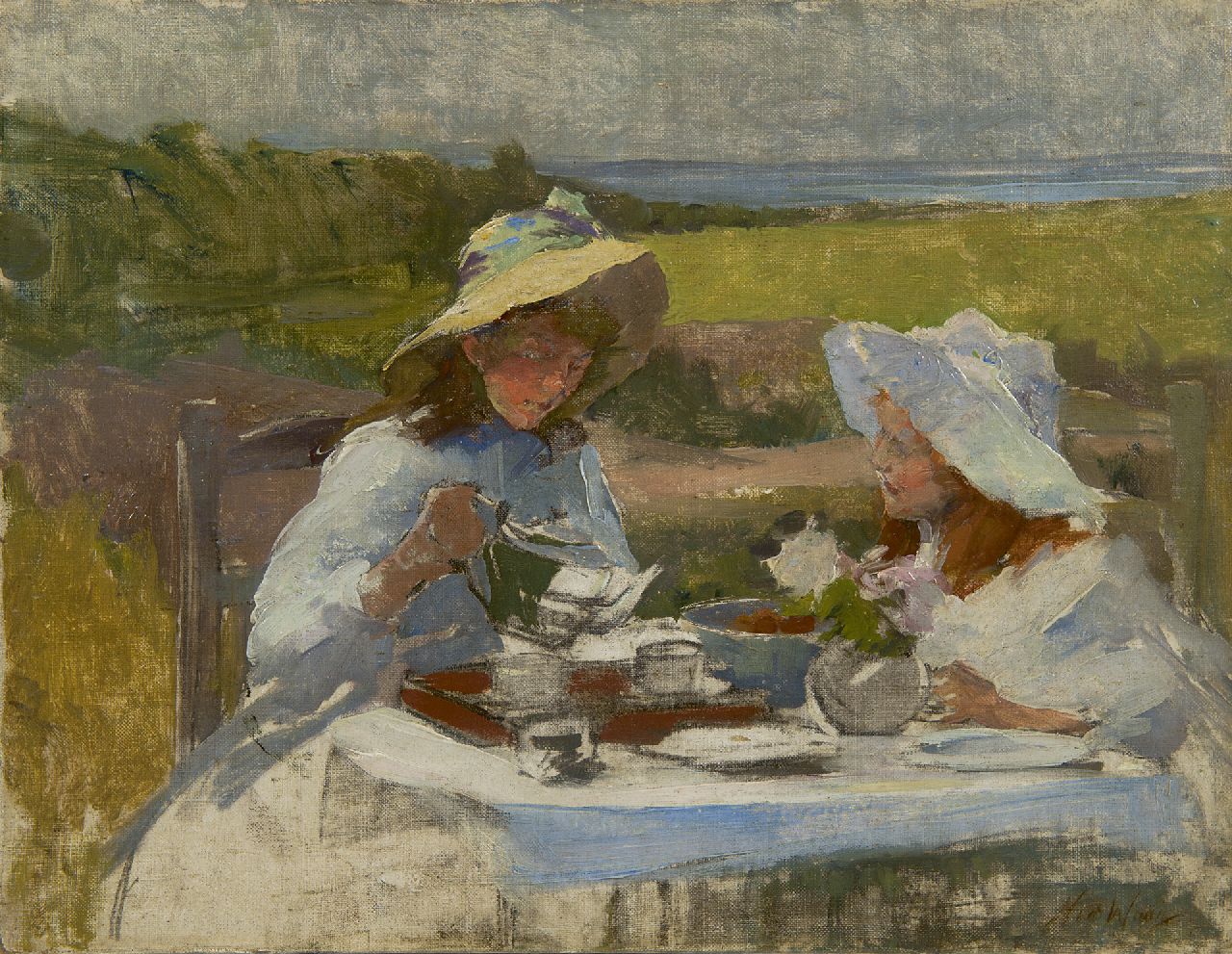 Waay N. van der | Nicolaas van der Waay, Tea time, oil on canvas 35.5 x 46.2 cm, signed l.r.