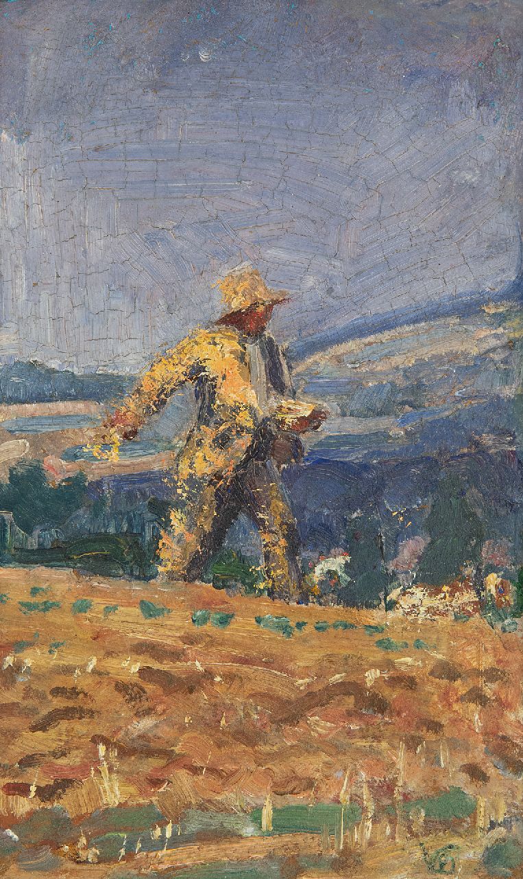 Westermann G.B.J.  | Gerhardus Bernardus Josephus 'Gerard' Westermann, The sower, oil on board 18.1 x 10.9 cm, signed l.r. with monogram