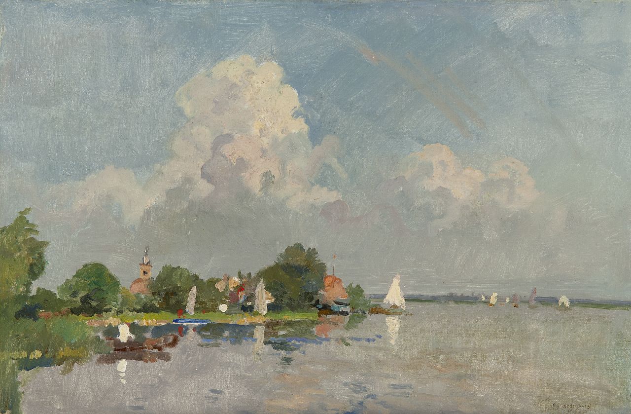 Vreedenburgh C.  | Cornelis Vreedenburgh, Sailing boats on the Loosdrechtse Plassen, oil on canvas 39.7 x 59.2 cm, signed l.r.