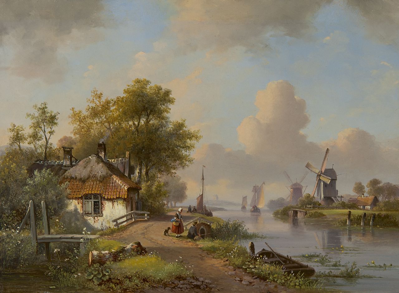 Kleijn L.J.  | Lodewijk Johannes Kleijn, A river landscape in summer, oil on panel 34.8 x 47.2 cm