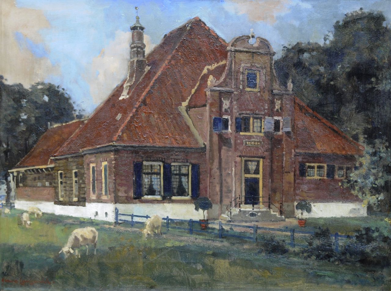 Langeveld F.A.  | Franciscus Arnoldus 'Frans' Langeveld, The farm 'De Eenhoorn' in Middenbeemster, oil on canvas 60.0 x 80.2 cm, signed l.l. and without frame