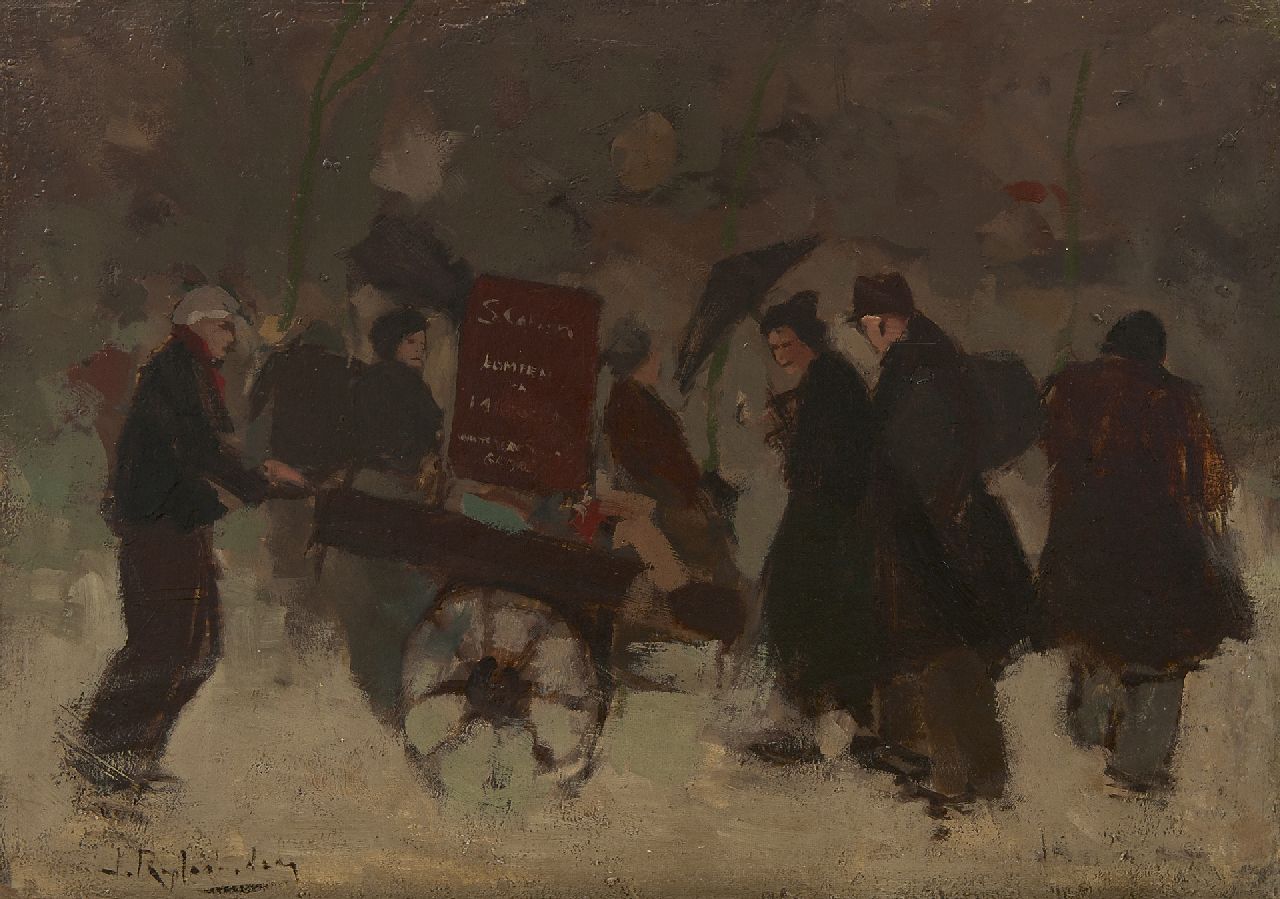 Rijlaarsdam J.  | Jan Rijlaarsdam, A ragman in Amsterdam, oil on canvas 36.2 x 50.4 cm, signed l.l.