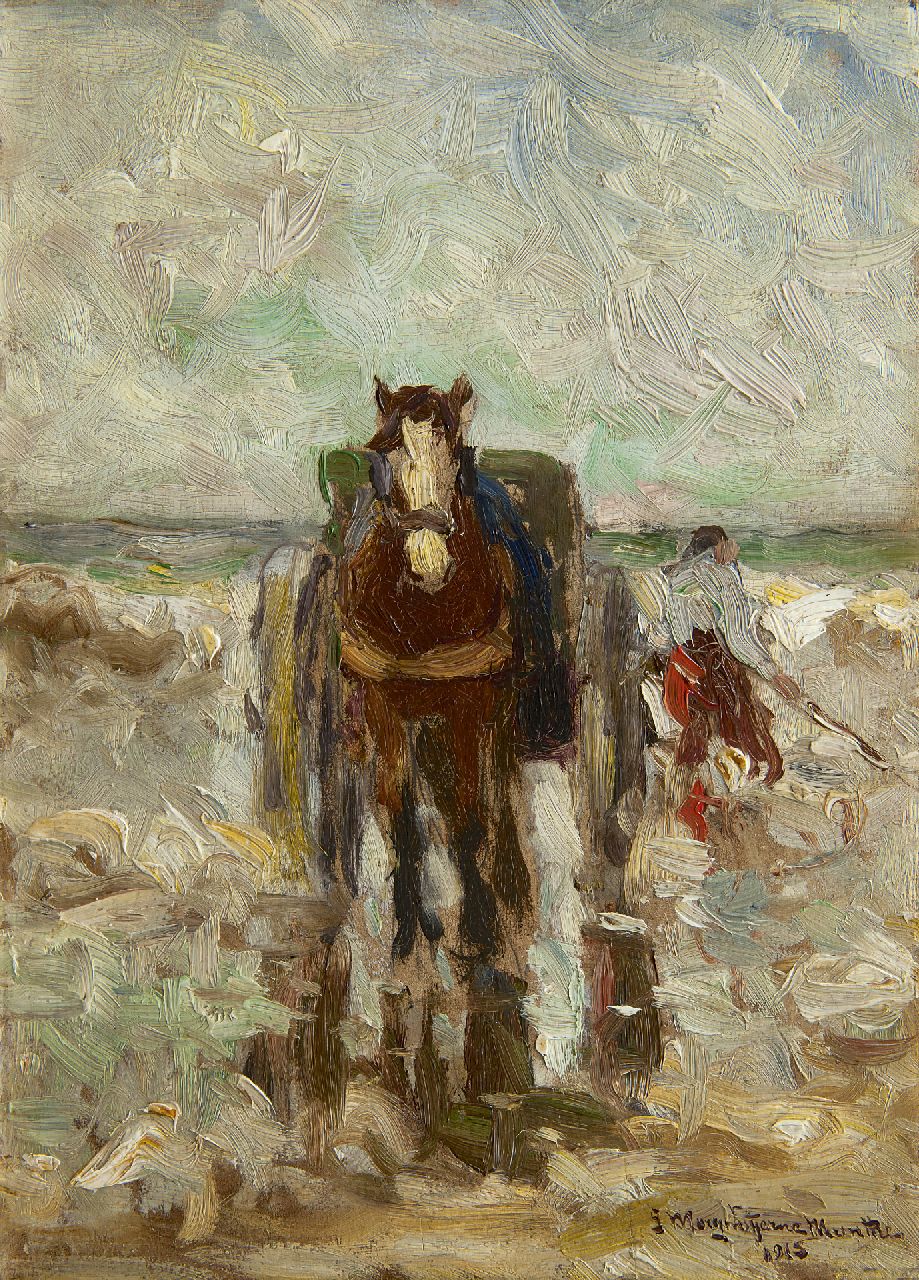 Munthe G.A.L.  | Gerhard Arij Ludwig 'Morgenstjerne' Munthe, Shell fischerman on the beach, oil on panel 35.9 x 26.4 cm, signed l.r. and dated 1915