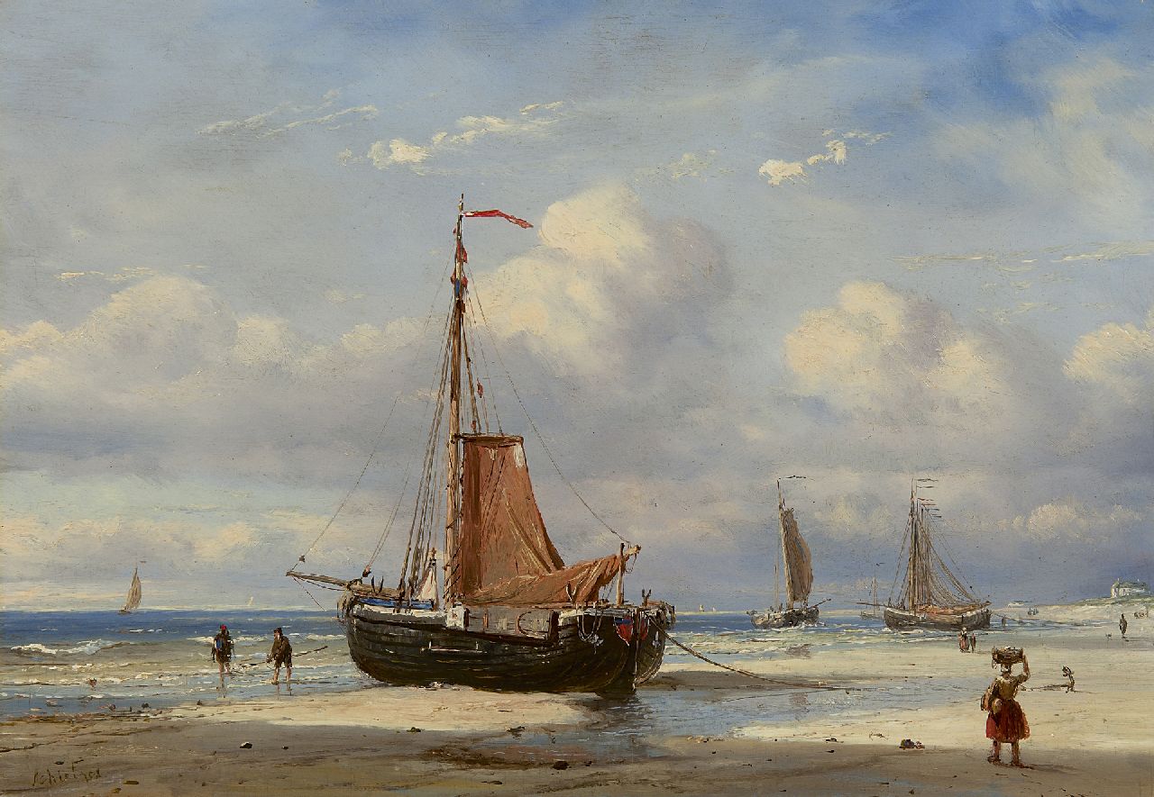 Schiedges P.P.  | Petrus Paulus Schiedges, Fishing boats on the beach of Scheveningen, oil on panel 24.0 x 35.2 cm, signed l.l.
