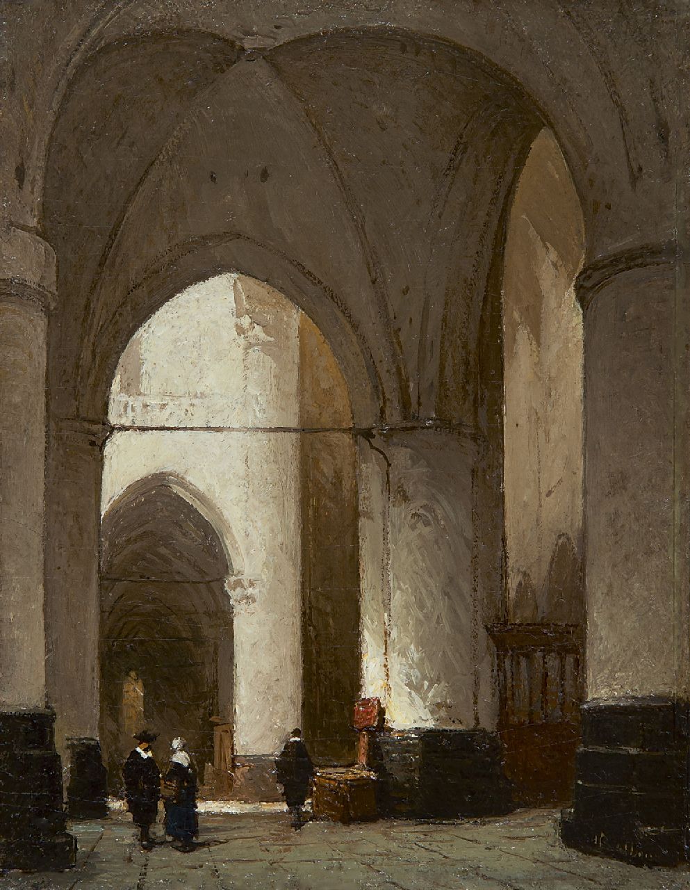 Bosboom J.  | Johannes Bosboom, A church interior, oil on panel 19.2 x 15.0 cm, signed l.r.