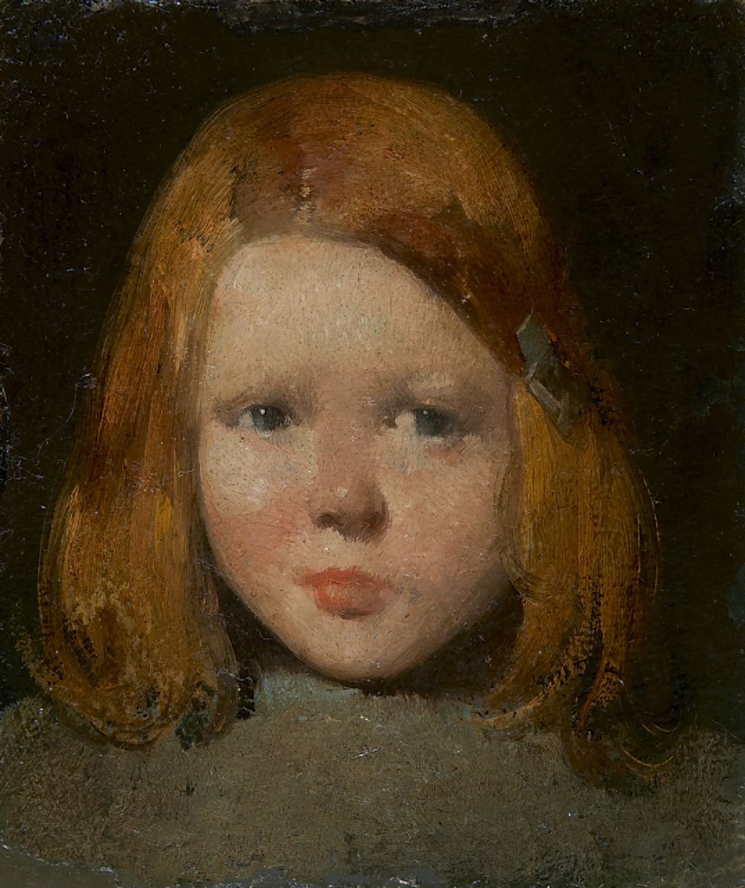 Berg W.H. van den | 'Willem' Hendrik van den Berg, A child's portrait, oil on paper laid down on board 13.6 x 11.7 cm