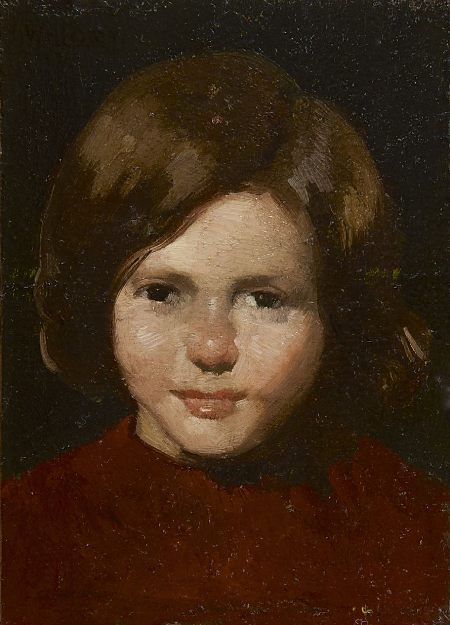Berg W.H. van den | 'Willem' Hendrik van den Berg, A girl's portrait, oil on paper laid down on board 14.9 x 11.5 cm