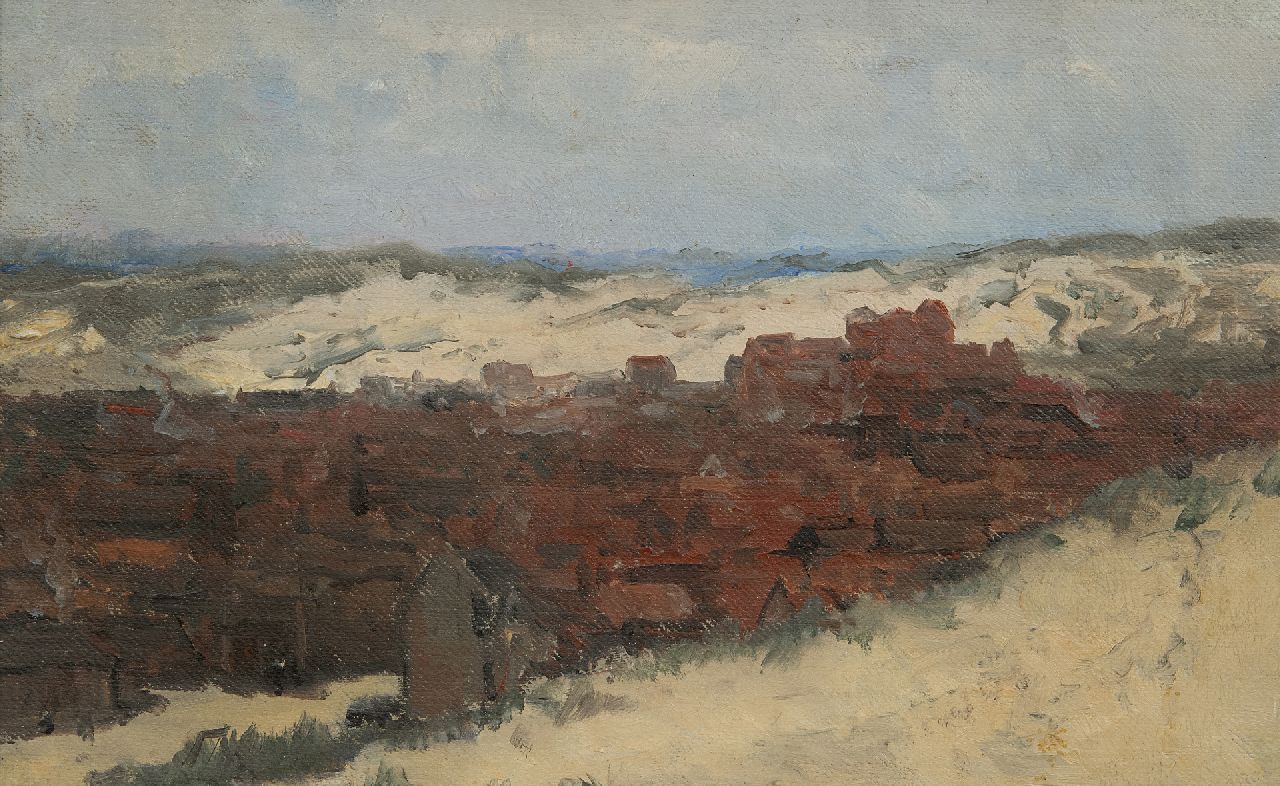 Mesdag H.W.  | Hendrik Willem Mesdag | Paintings offered for sale | Sketch of Scheveningen - Study for Panorama Mesdag (not for sale), oil on canvas laid down on panel 20.0 x 31.5 cm, painted  ca. 1880