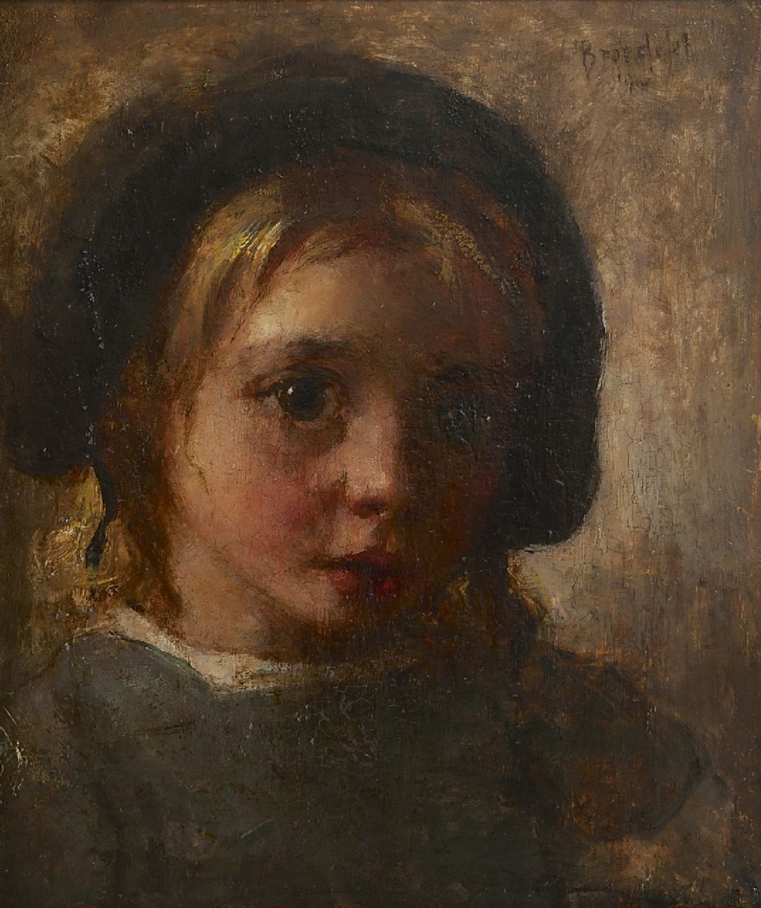 Broedelet A.V.L.  | 'André' Victor Leonard Broedelet, Child portrait, oil on panel 17.8 x 15.1 cm, signed u.r. and dated 1910