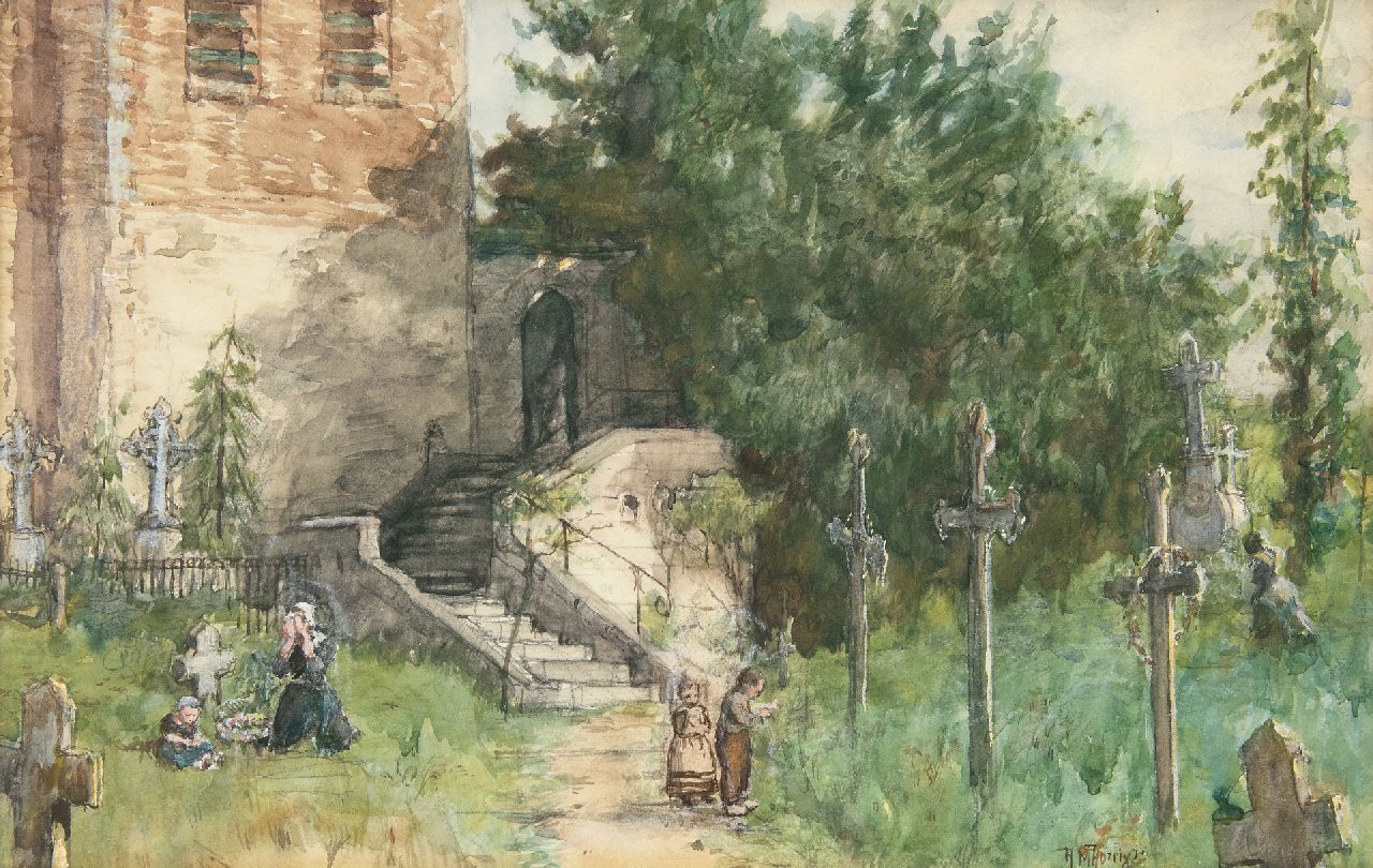 Hendrikus Matheus Horrix | On the churchyard, watercolour on paper, 29.2 x 45.6 cm, signed l.r. and on the reverse