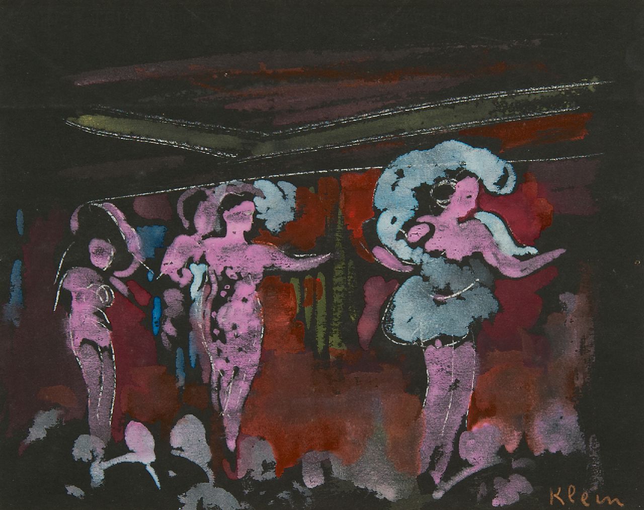 Klein F.F.A.  | Friedrich Franz Albert 'Frits' Klein | Watercolours and drawings offered for sale | Show dancers, gouache on paper 25.2 x 32.4 cm, signed l.r.