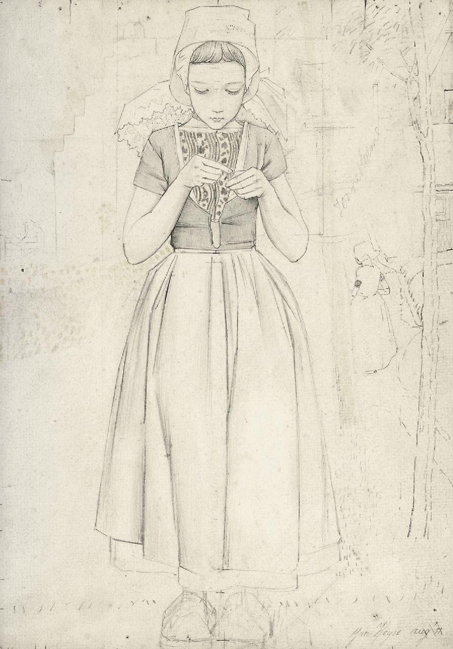 Heyse J. | Jan Heyse, A girl from Walcheren, pencil on paper 25.3 x 17.7 cm, signed l.r. and dated Aug '11 Heyse J. | Jan Heyse, A girl from Walcheren, pencil on paper 25.3 x 17.7 cm, signed l.r. and dated Aug '11