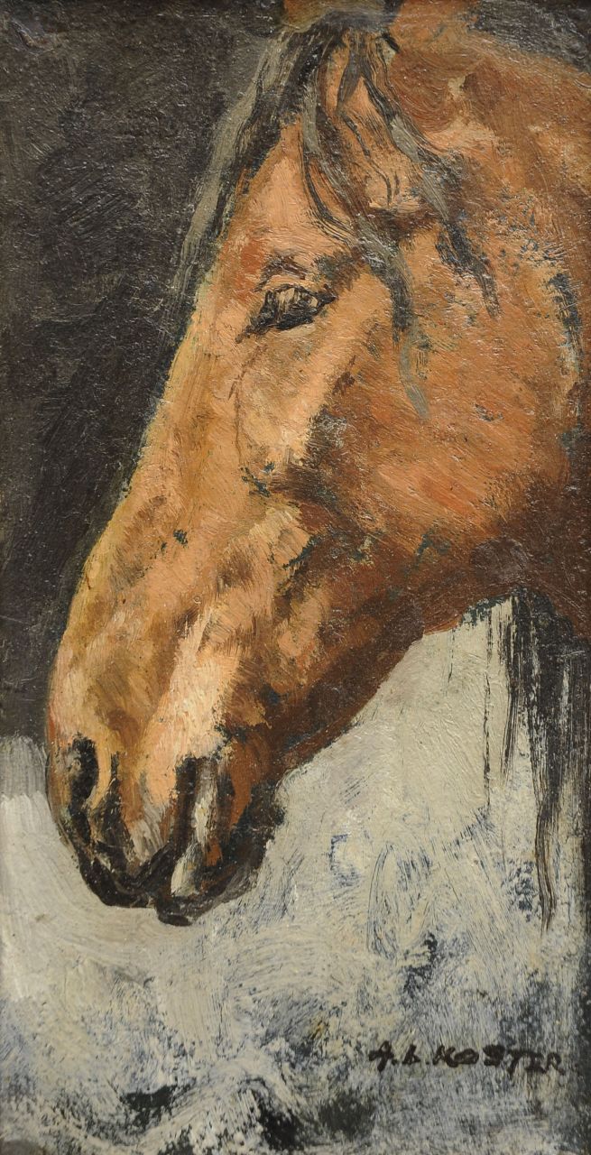 Koster A.L.  | Anton Louis 'Anton L.' Koster, A horse's head, oil on panel 21.7 x 11.5 cm, signed l.r.