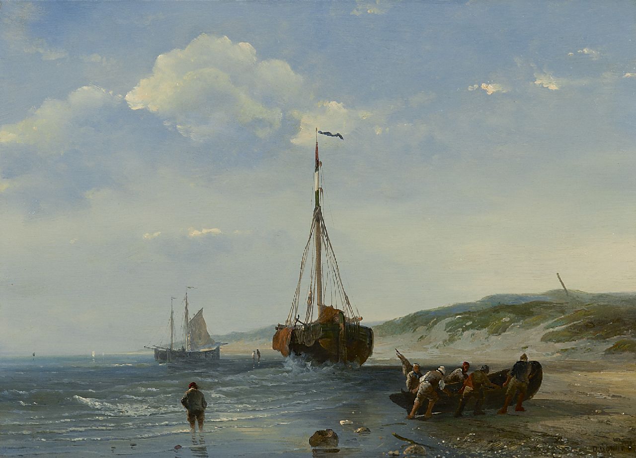 Desiré Donny | Fishing boats at low tide, oil on panel, 25.4 x 35.2 cm, signed l.r.