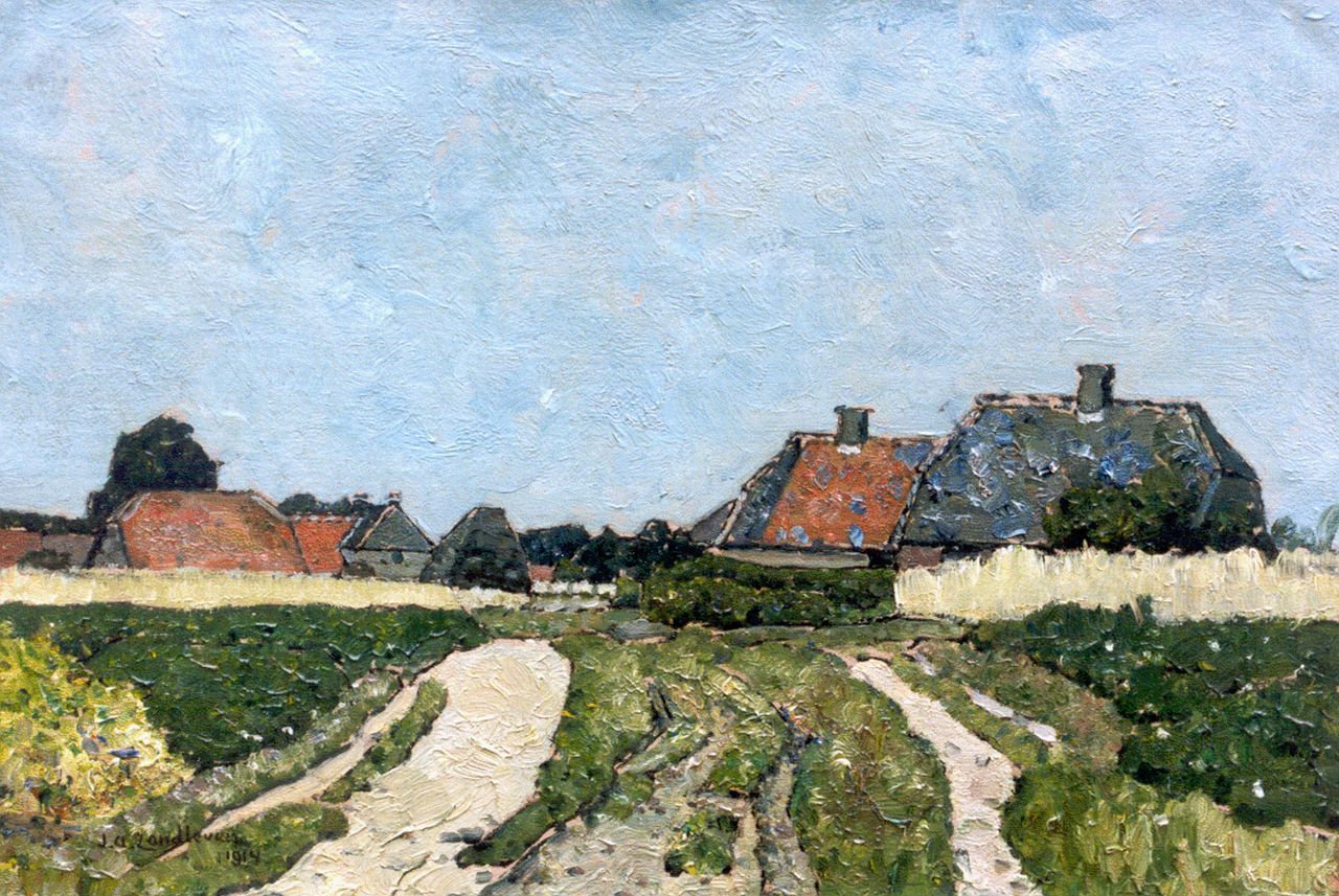 Zandleven J.A.  | Jan Adam Zandleven, A farmstead, oil on canvas 35.0 x 50.2 cm, signed l.r. and dated 1914