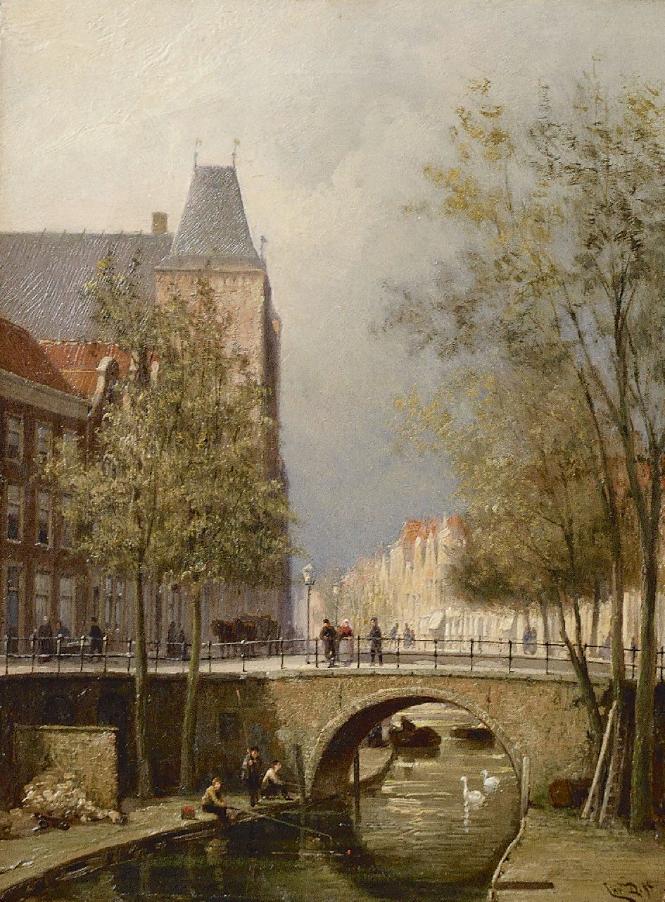 Dommelshuizen C.C.  | Cornelis Christiaan Dommelshuizen, View of the Oudegracht with Oudaen, Utrecht, oil on canvas 28.3 x 21.3 cm, signed l.r. with initials and dated '94
