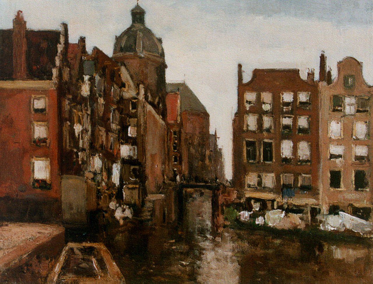 Mackenzie M.H.  | Marie Henri Mackenzie, A view of 'Het Kolkje', Amsterdam, oil on canvas laid down on panel 28.1 x 36.3 cm, signed l.r.