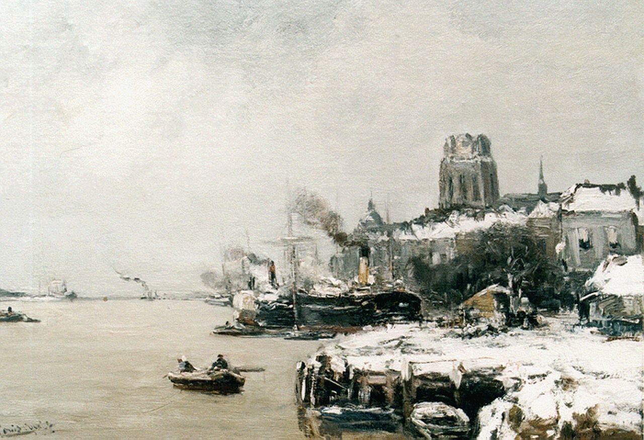 Apol L.F.H.  | Lodewijk Franciscus Hendrik 'Louis' Apol, A view of Dordrecht in winter, oil on canvas 44.7 x 60.0 cm, signed l.l.