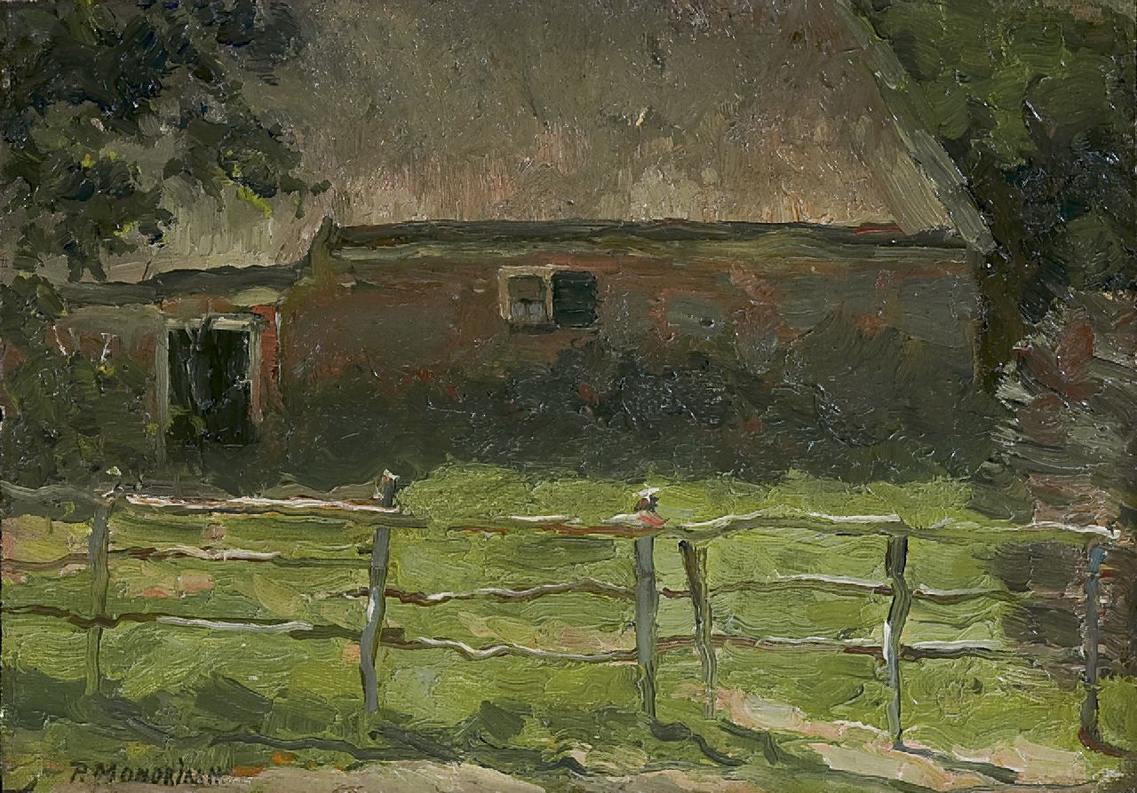 Mondriaan P.C.  | Pieter Cornelis 'Piet' Mondriaan, A farm behind a fence, oil on canvas laid down on panel 20.5 x 29.1 cm, signed l.l. and to be dated 1897-1900 poss. 1904